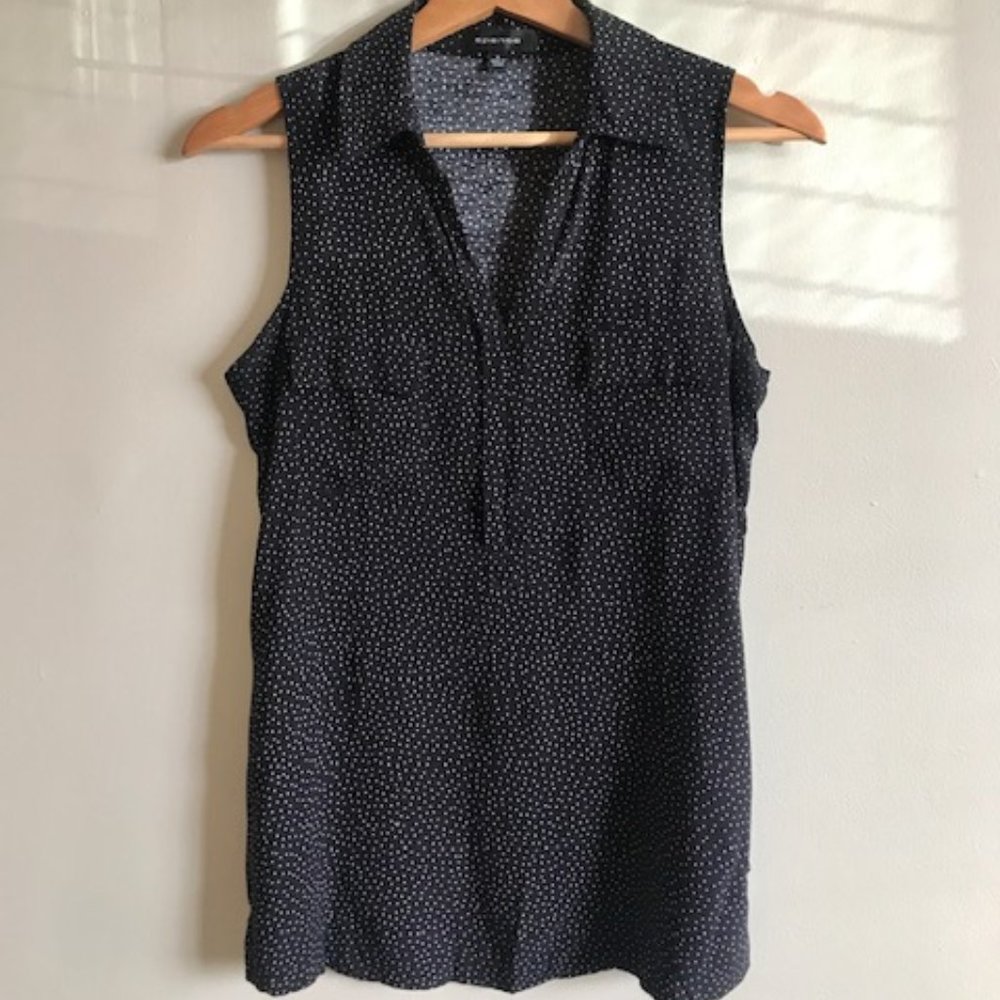 Spense Black & White Polka Dot Sleeveless Blouse, Size S